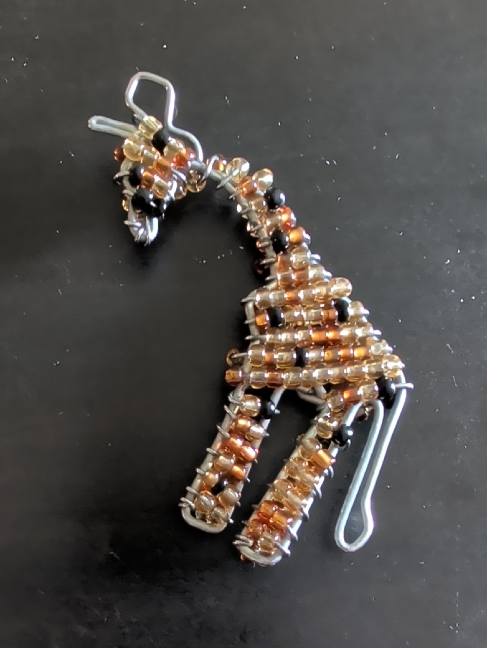 Beaded Giraffe Pendant Necklace Charm - Amber, Gold, Black